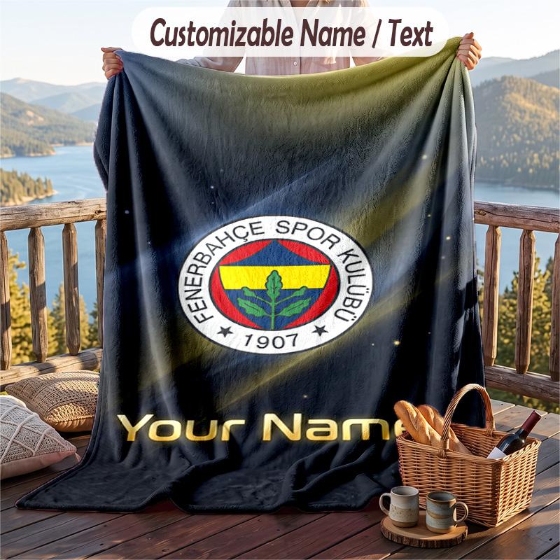 Flannel Blanket Fenerbahçe FC Print Custom Name Text Soft Throw for Sofa Bed