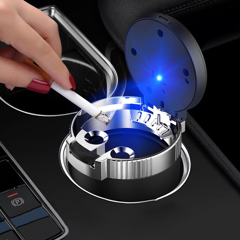 LED Car Ashtray with Flame Retardant Liner and Smoke Extinguishing Lid