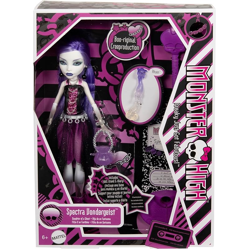 Кукла Monster High Booriginal Creeproduction, подставка для коллекционной куклы Spectra Fondergeist, дневник, питомец хорек Руан.