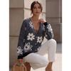 V Neck Floral Knit Cardigan Loose Long Sleeve Sweater Coat