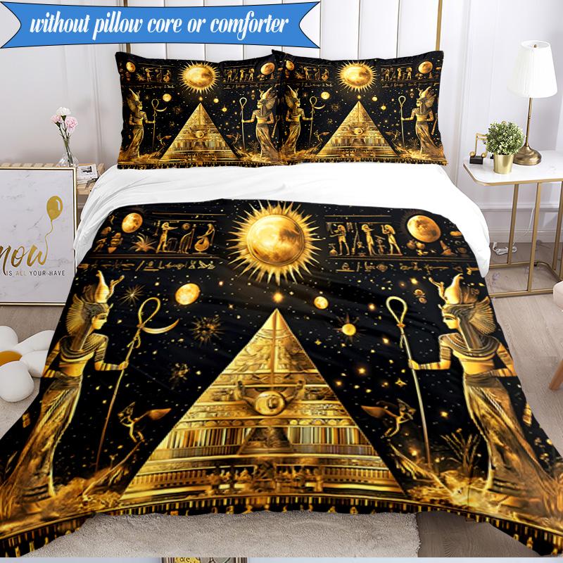 3PCS Ancient Egyptian Pharaoh Bedding Set,Including 1pc Duvet Cover And 2pcs Pillowcases Perfect for Bedroom, Dormitory, Fan Christmas gift