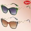 2 комплекта Солнцезащитные очки «кошачий глаз» с большой оправой для женщин, новые стильные градиентные, для улицы, декоративные, трендовые, роскошного брендового дизайна