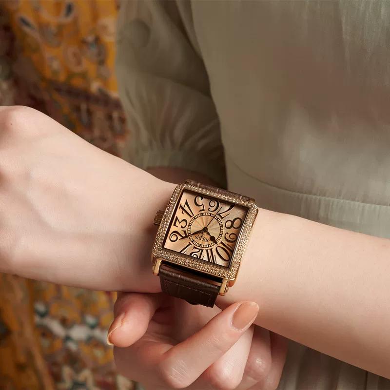 Genuine Goods Julius Square Diamond-Embedded Large Dial Women's Watch Retro Belt Men Watch Men's Trendy Fashion Neuter Watch