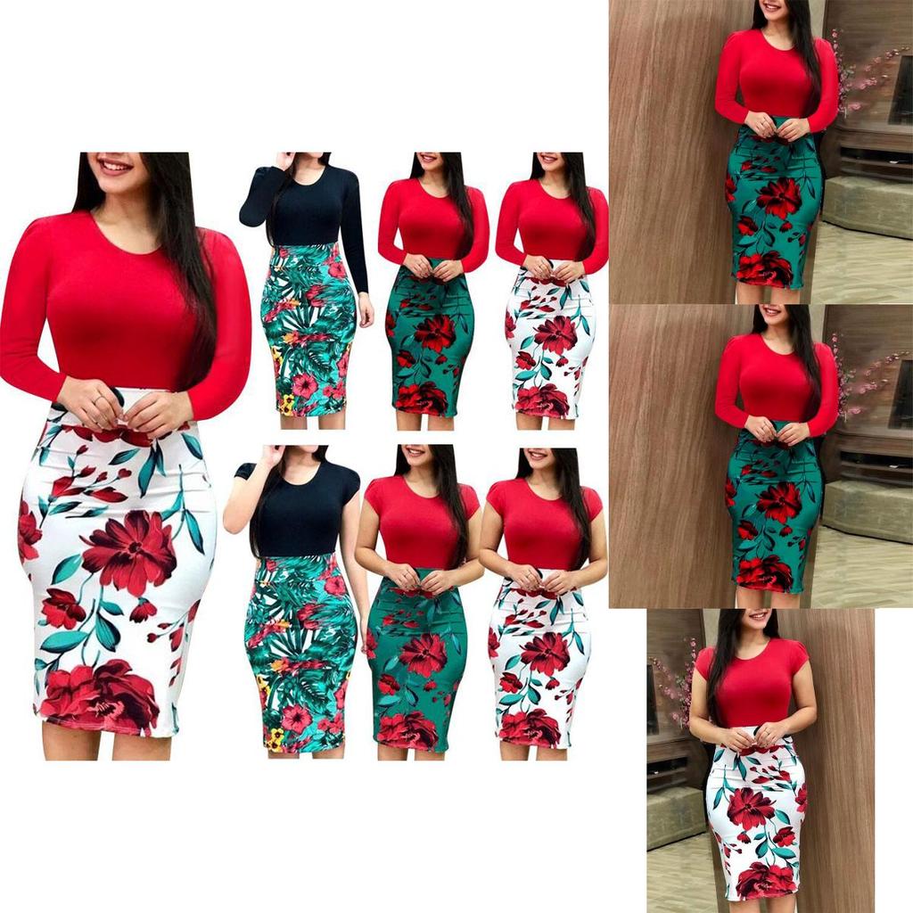 Elegant Plus Size Ladies Short/long Sleeve Floral Boho Women Party Bodycon Maxi Dress