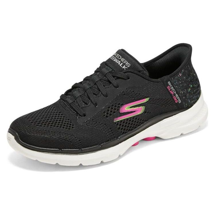 Skechers Go Walk 6 Сетчатая ткань ТПУ Вставные Flash Technology Плетеная Повседневные Спортивные Низкие Кроссовки Стиль Жизни Женские Черный Розовый 124627-BKMT