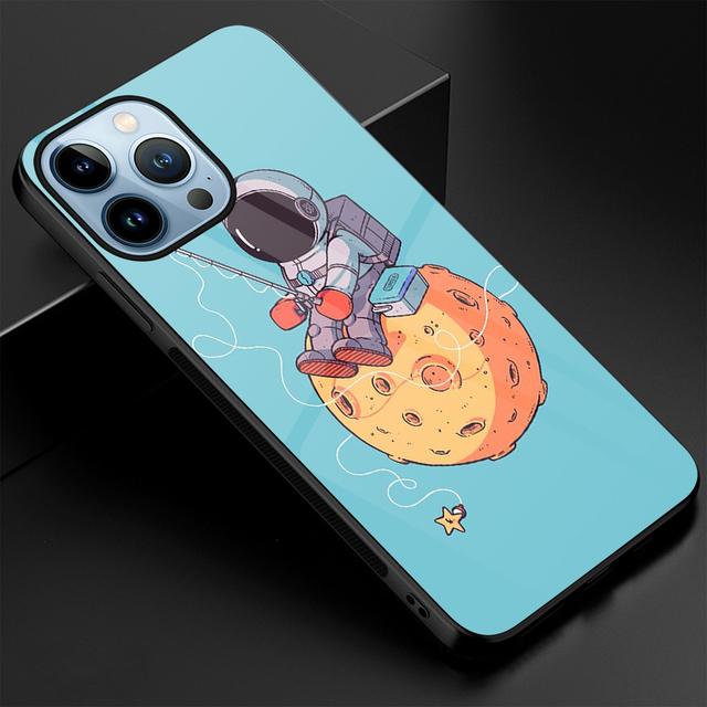 Чехол Moon Astronaut Fundas для Iphone 14 13 11 12 Pro Max Mini Xs Xr X 7 8 6s Plus Se 2022, роскошный чехол из закаленного стекла
