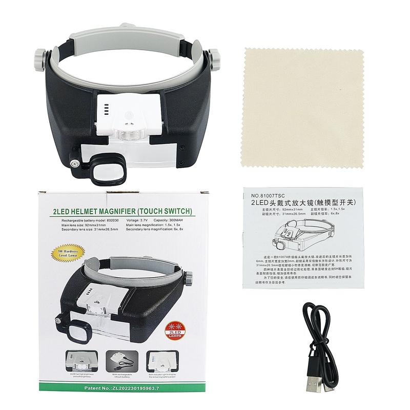 1.5x 6x 8x Illuminated Headband Magnifier Rechargeable Third Hand Helmet Magnifying Glass Lupa F Reading Books Welding Repairing