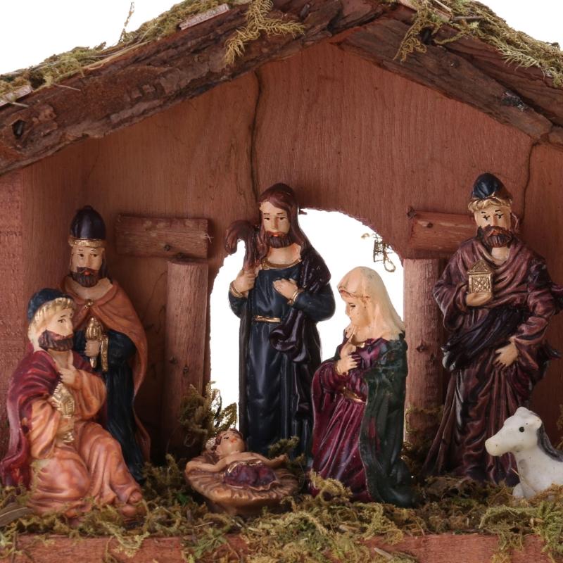 Christmas Nativity Scene Set Manger Ornament Religious Figures for Christmas Decoration