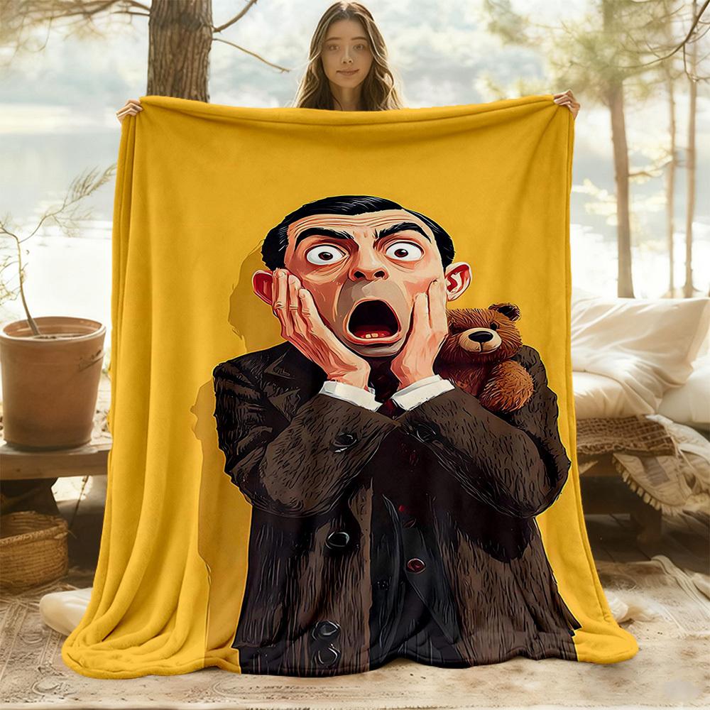 1pc Mr. Bean, Teddy Bear Outdoor Blanket Lightweight Flannel, Soft & Warm, All-Season Use for Sofa, Outdoor, Camping, Living Room, Office013