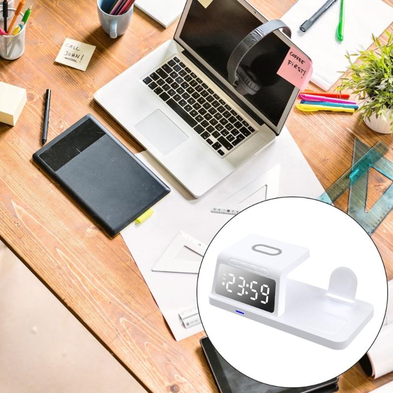 Multiple Device Wireless Charger with LED Digital Clock 15W Fast Charging Wireless Charging Station for OS system Phones