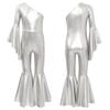 Kids Girls Romper Shiny Metallic One Shoulder Flare Sleeve Bodysuit Dance Jumpsuit Gymnastics Figure Skating Dance Wear