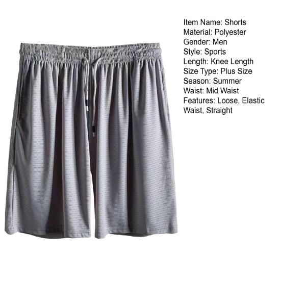 Men Sport Shorts Loose Ice Silk Quick Dry Straight Wide Leg Drawstring Elastic Waist Pleated Solid Color Gym Traning Jogging Sweatpants