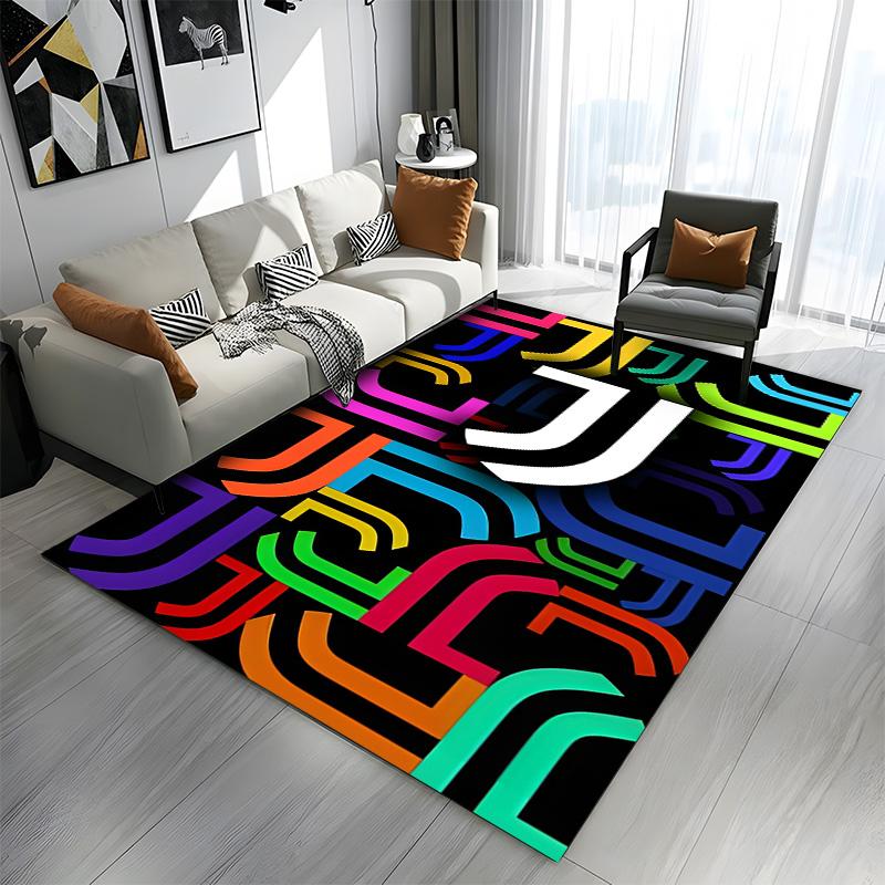 "Colorful Abstract Lines on Black" Patterned carpet a non slip rug suitable for all seasons and any setting, gift