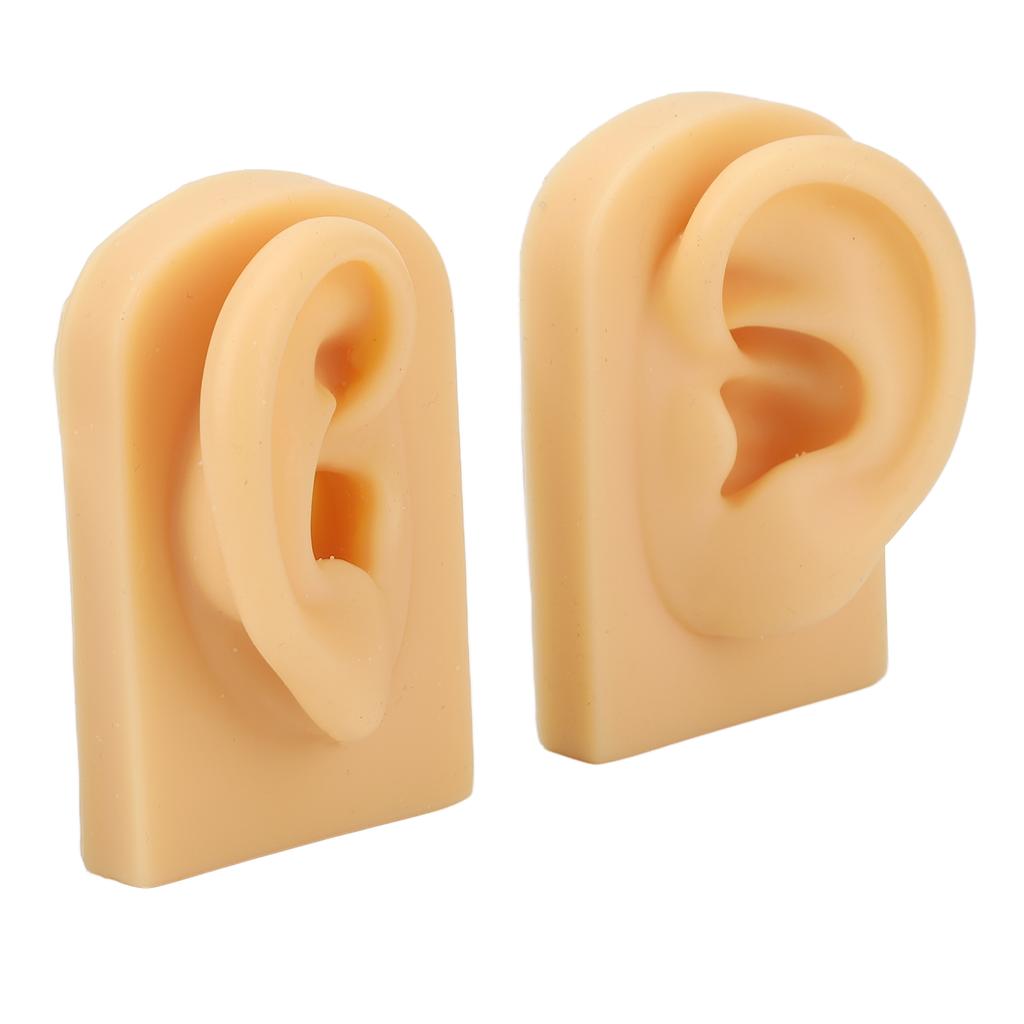 1 Pair Silicone Ear Model Light Skin Color Piercing Practice 3D Ear Model for Acupuncture Training