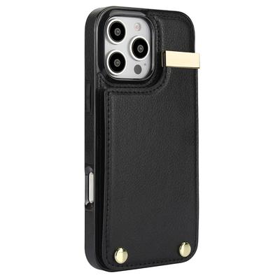 Чехол для iPhone 16 Pro из ТПУ+ПУ кожи с аппаратным декором, чехол для телефона с держателем для карт