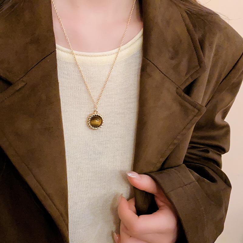 Ожерелье Han Luo с тигровым глазом, покрытое 18-каратным золотом - Ретро, Высококлассный аксессуар на ключицу