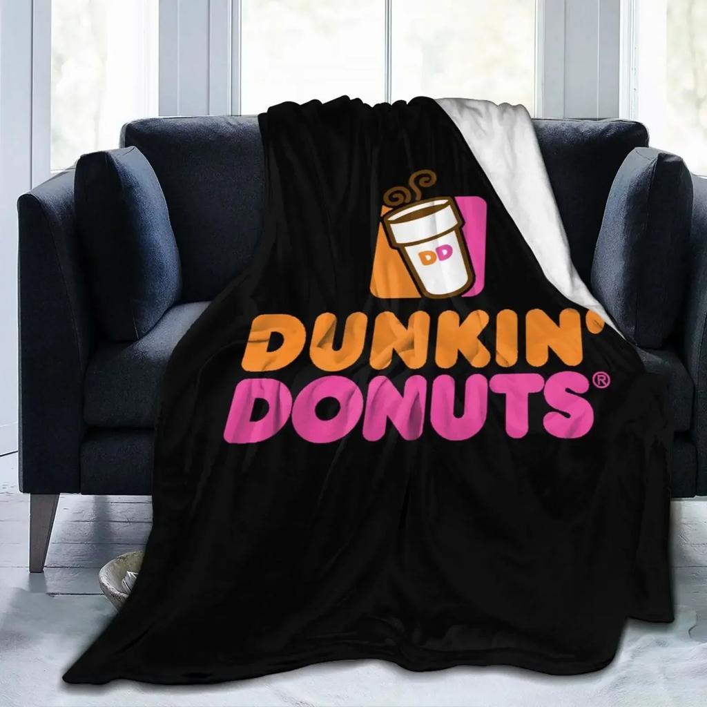 Dunkin Donuts Logo D Flannel Fleece Throw Fashion Blanket Reversible Soft Warm Cozy Fall Winter Home Travel Fashion Blankets
