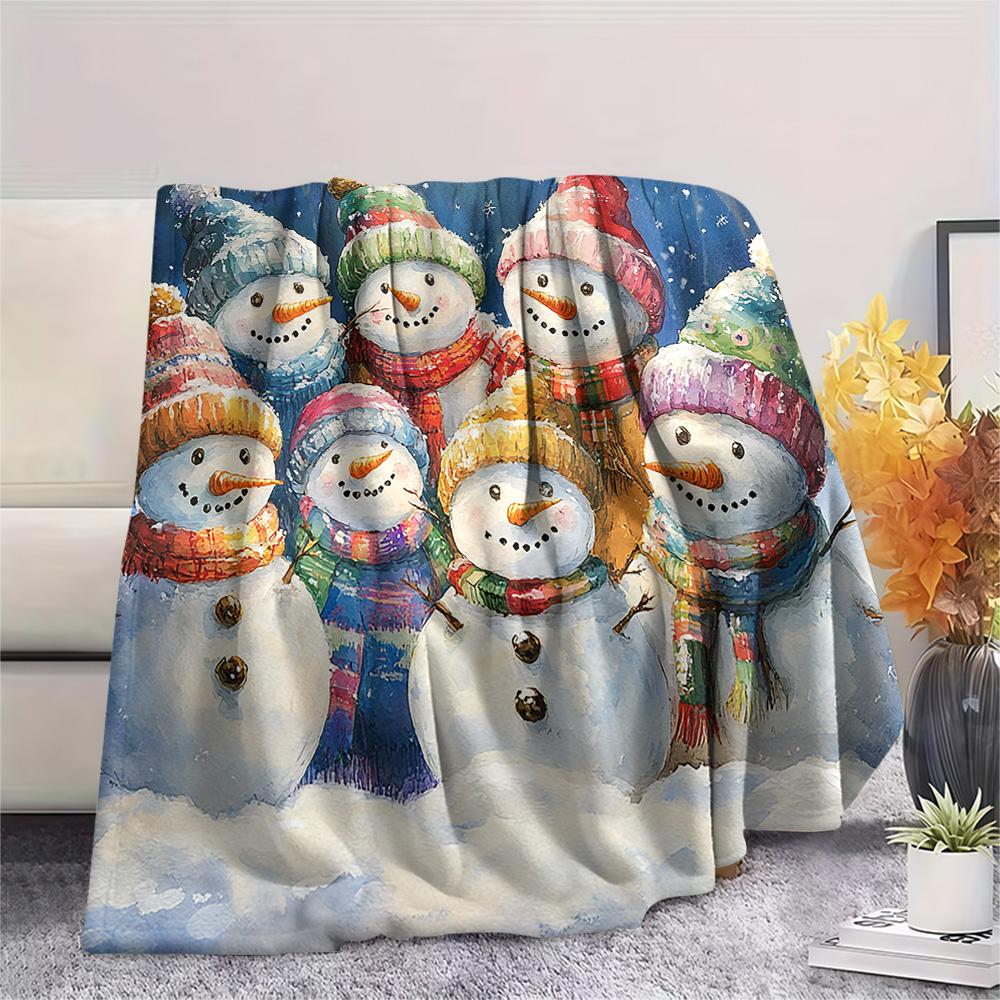 Snowmen Print Flannel Blanket, High quality Comfortable for All Seasons, Home Decor, Warmth and Comfort, Perfect for Christmas Gifts