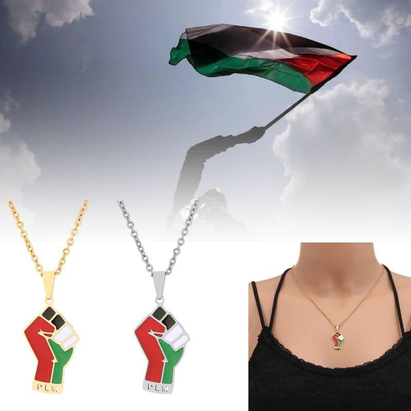 Stainless Steel Palestinian Map Pendant Necklace Ethnic Style Couple's Trendy Titanium Steel Accessory