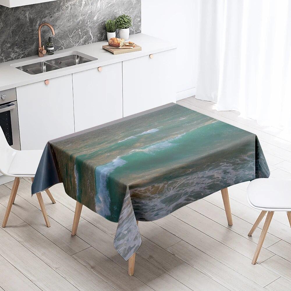 Beach Tablecloth Seaside Scenery Anti-fouling Waterproof Rectangular Kitchen Dining Table Home Decoration