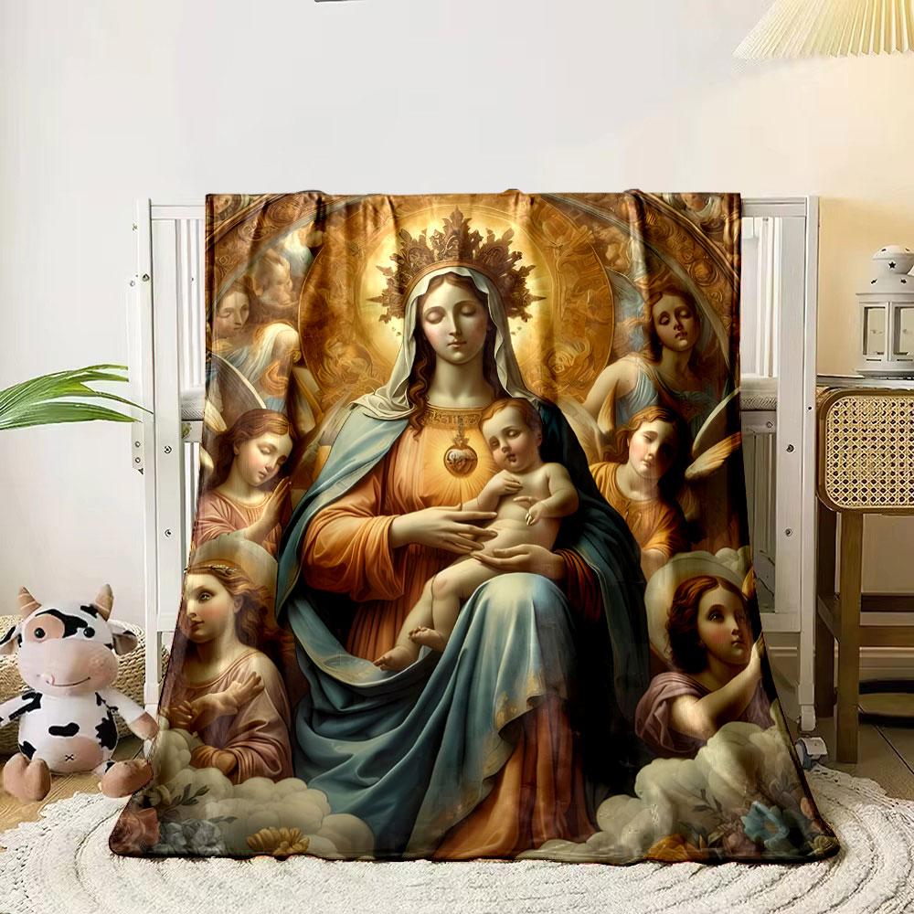 Virgin Mary Baby Angels Printed Blanket Printed Blanket for Living Room Bed Couch lunch break Soft Cozy Blanket for Friend's festival Gift