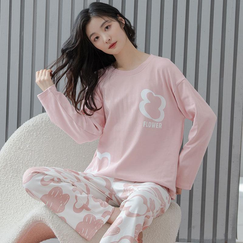 Весенне-осенняя пижама, женский домашний костюм с длинными рукавами, можно носить на улице, свободный комплект из двух предметов большого размера