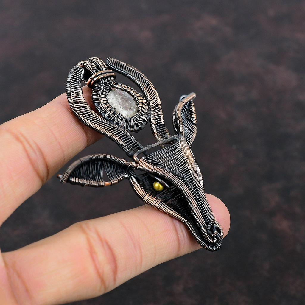 Подвеска из золотого рутила, подвеска из медной проволоки, подвеска ручной работы с драгоценными камнями, антикварная медная бижутерия, подвеска в виде коровьей морды, элегантная подвеска для подарка