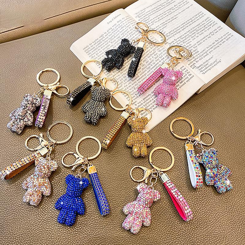 1Pc Bag Pendant Personalized And Creative Boutique 5Cm Cute Bear Keychain Inlaid With Artificial Diamond Car Keyring