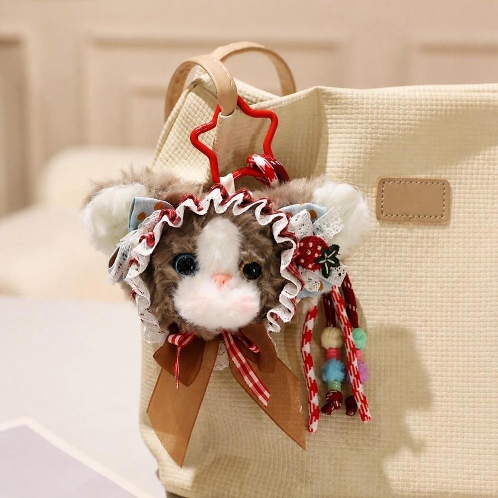 Vintage Cat Keychain Soft Plush Bag Charm Fashion Plush Doll Girl Gift