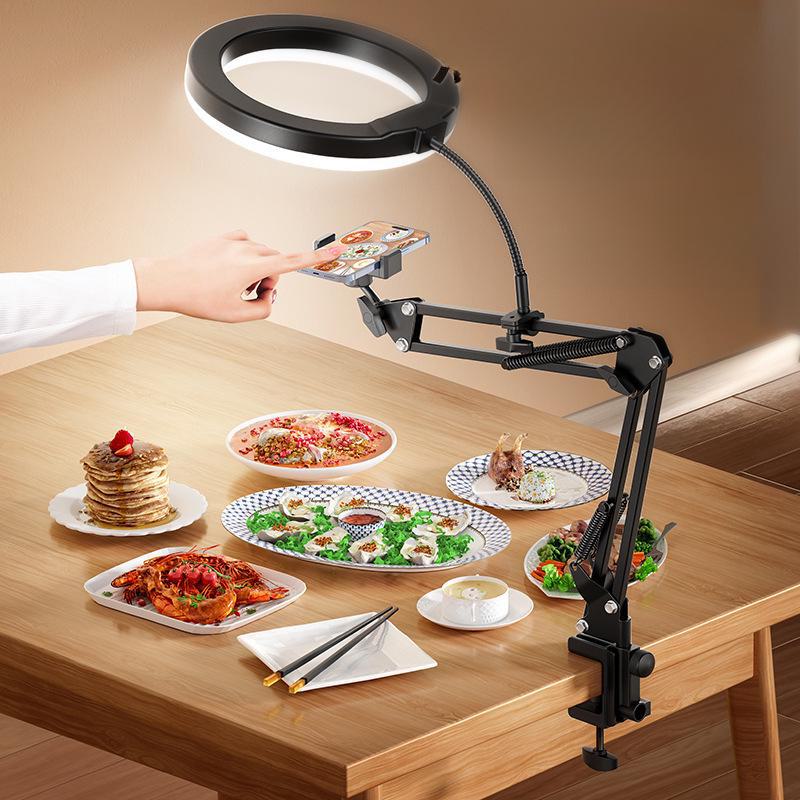 Профессиональная накладная стойка для телефона с заполняющим светом для прямых трансляций, записи на рабочем столе, видеоблогов и фотосъемки книг