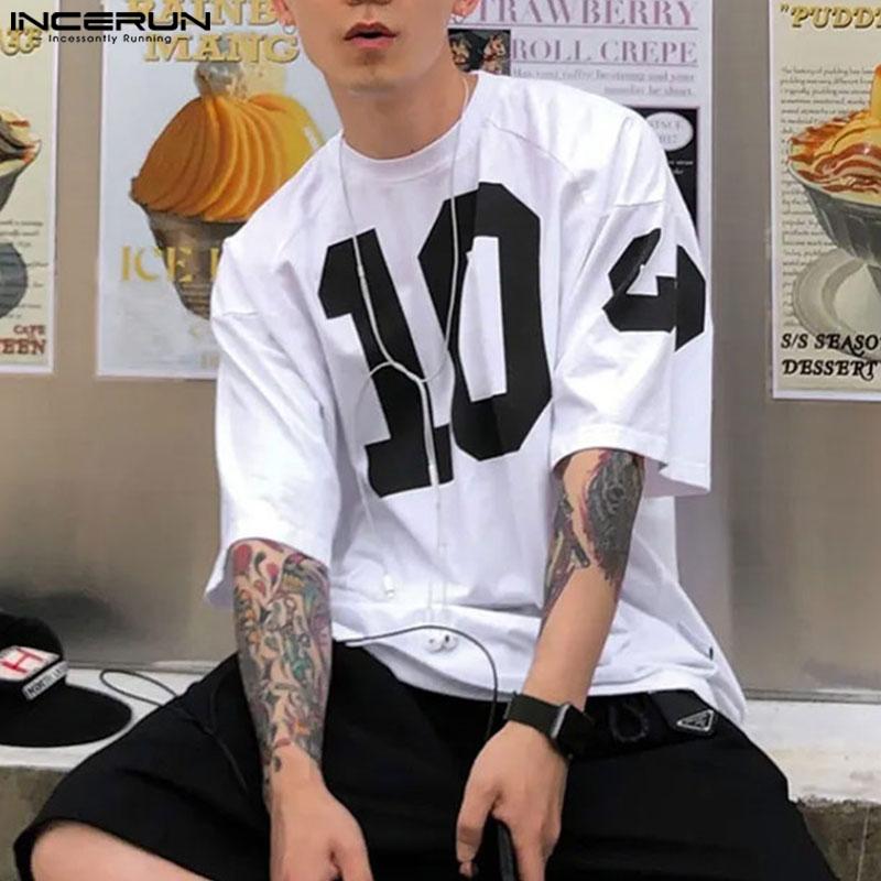 INCERUN Oversized Men O Neck Print Half Sleeve Summer T-Shirts Tops