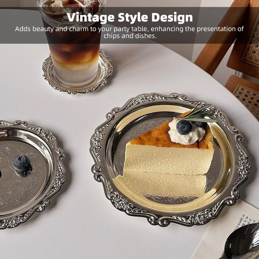 Solid Metal Mini Tray Retro Embossed Carved Desktop Organizer Serving Dish Cosmetic Placement