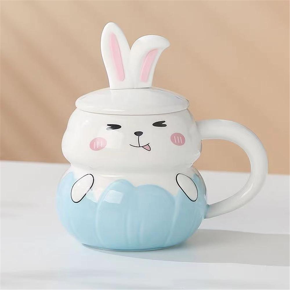 Ceramic Mug Cute Panda Cat Rabbit Funny Animal Water Cup with Lid Decorative Coffee Cup with Cover Children Kids Drinkware Cups