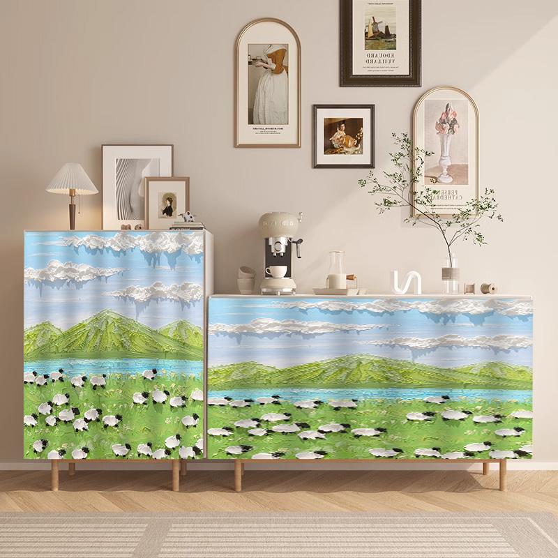 Self-adhesive Cabinet Curtain Oil Painting House Furniture Short Curtains Dustproof Cupboard Wardrobe Cover Kitchen Half-Curtain