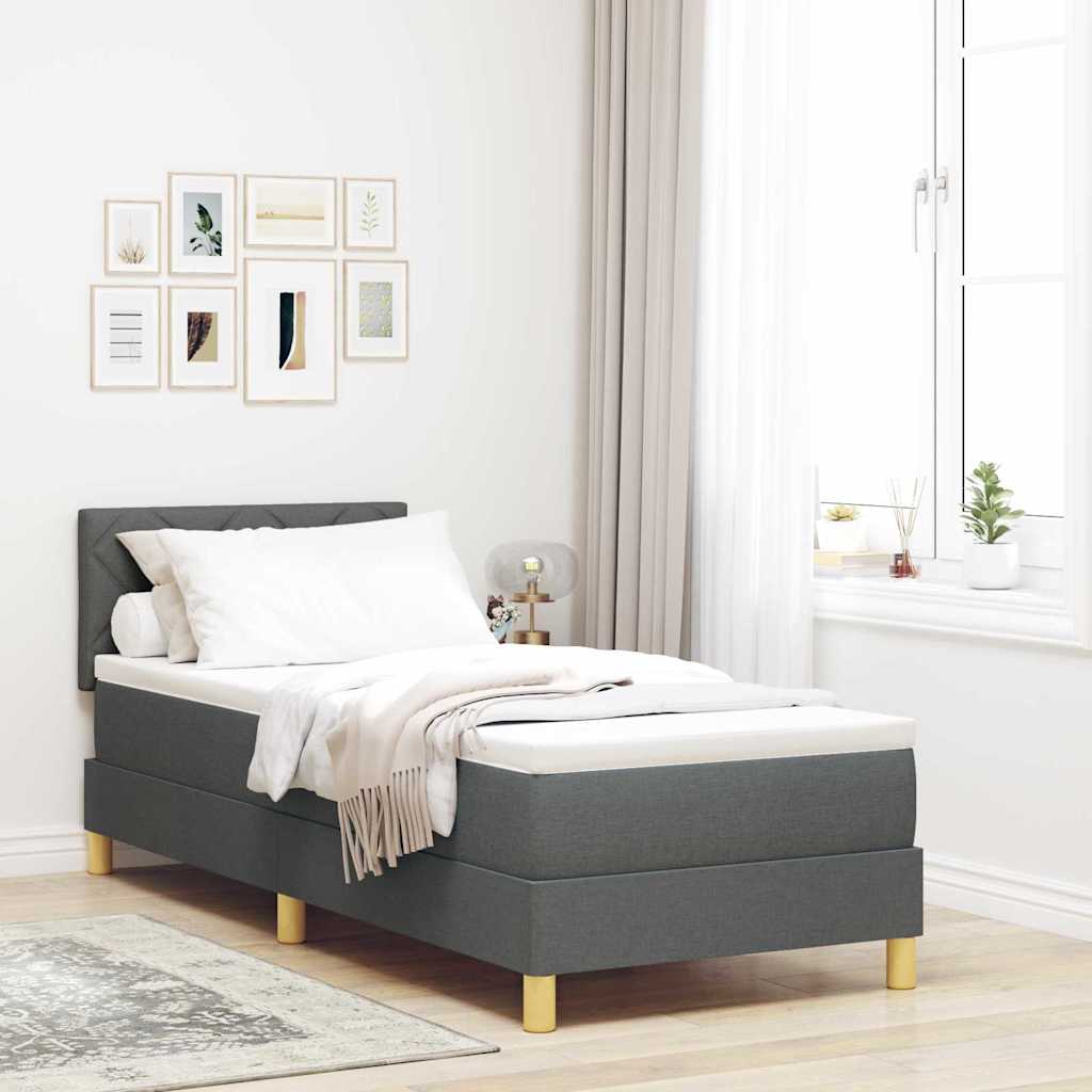 LED Box Spring Bed with Pillows Dark Gray 80 x 200 cm Fabric