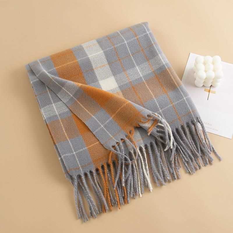 Winter New Plaid Scarf Printed Tassel Imitation Cashmere Scarf Fashionable Sweet Shawl Mid Length Thick Warm Scarf