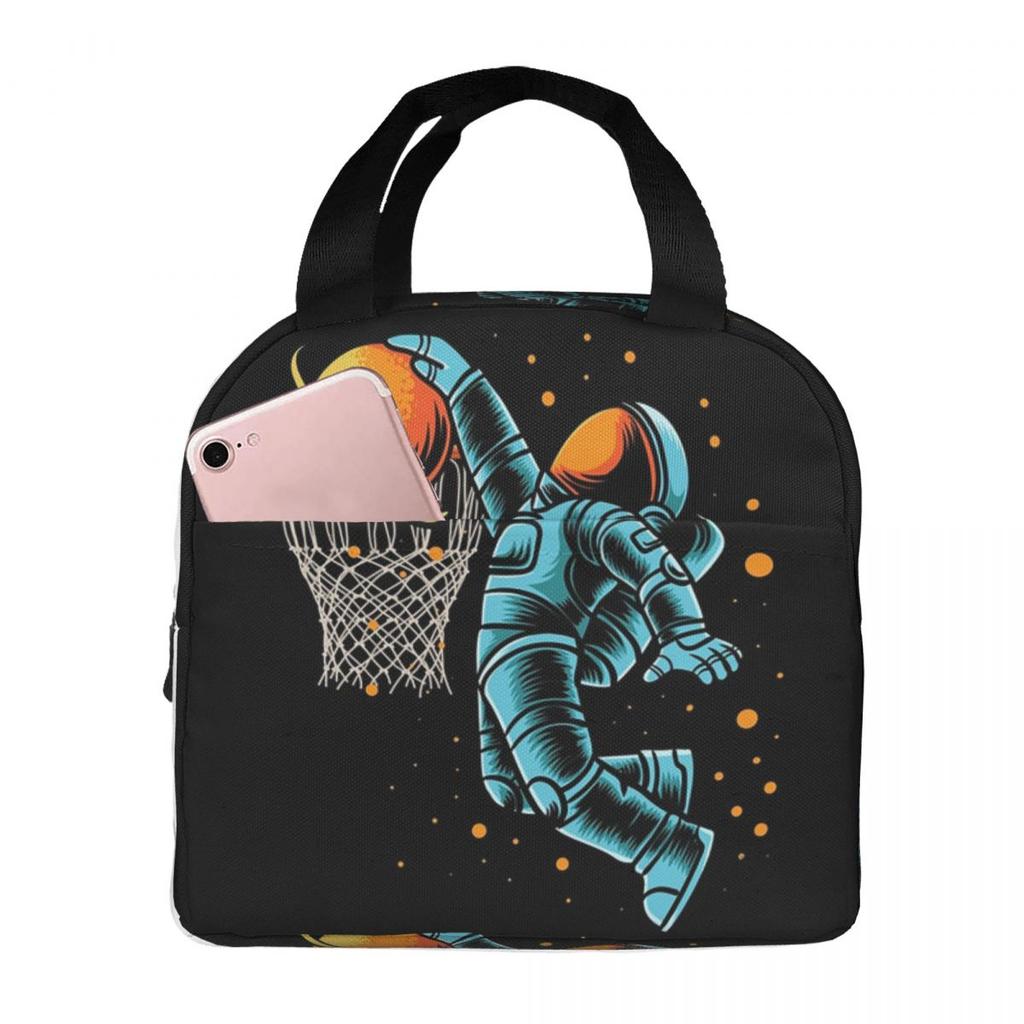 Astronaut Playing Basketball In Space Insulated Lunch Bag for Women Children Portable Food Boxes Thermal Lunch Box Tote