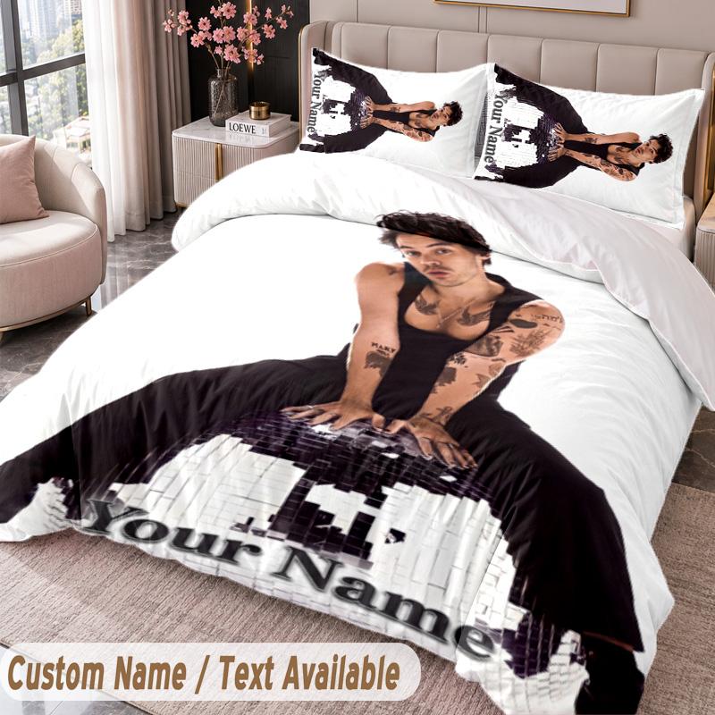 Harry Styles Printed Bedding Set Custom Name Text 1 Duvet Cover 2 Pillowcases For Bedroom