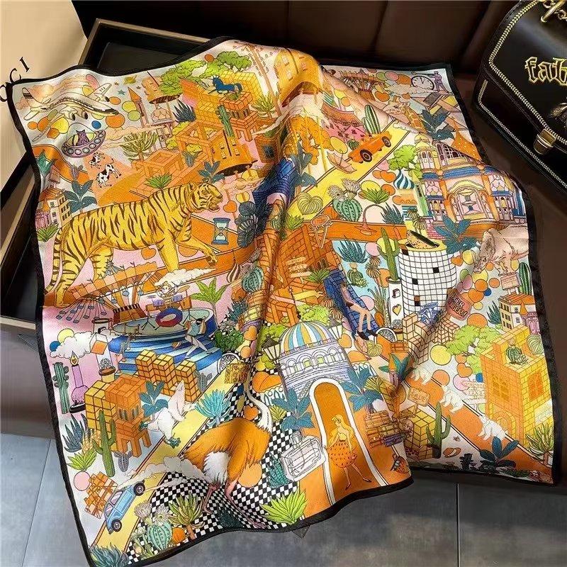 100% Silk Scarf Plum Blossom Pattern Square Scarves for Women Wrap Kerchief Mulberry Silk Bandana Fashion Luxury Headband Hijab