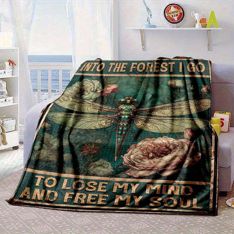 Stained Glass Dragonfly Garden Blanket Flannel Blanket for bed, sofa, Camping, Hiking, Picnic Essentials, gift for family Fan gifts
