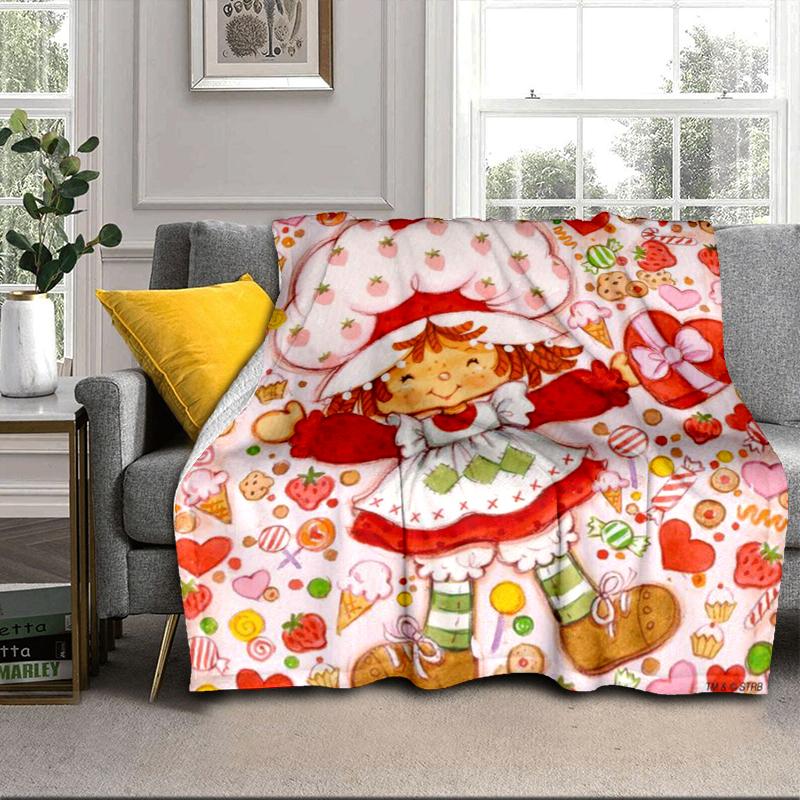 Strawberry Hat And Cat Blanket Flannel Blanket for bed, sofa, Camping, Hiking, Picnic Essentials, gift for family Fan gifts