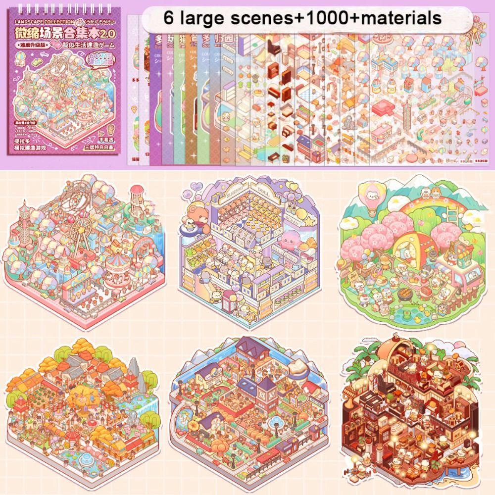 Cartoon Landscape Sticker Book Visual Stacking 3D Pocket Cabin Scene Stickers Kids