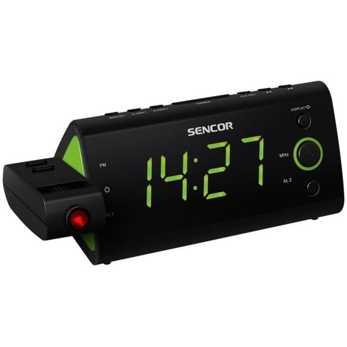 Radio-réveil - SENCOR - SRC 330 GN - Ecran LED 1,2 vert - Tuner FM - Projection heure - Noir