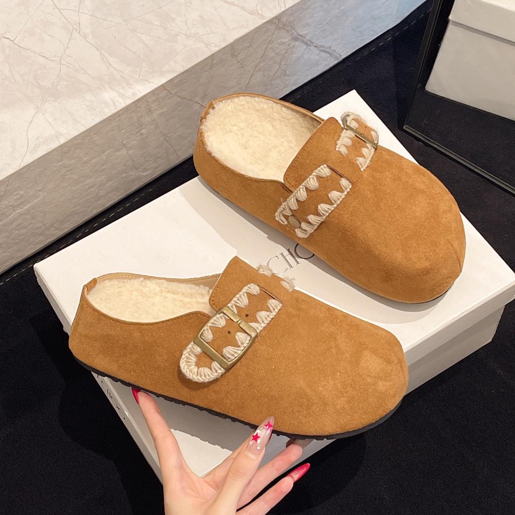 Retro inner heightening bag head slippers women's new small casual velvet thermal cotton slippers