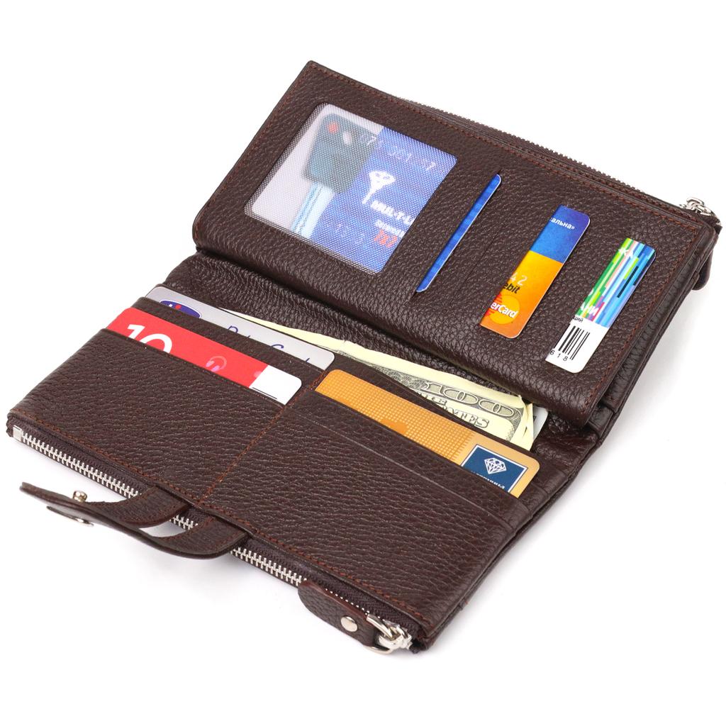 Практичный женский кошек из натуральной зернистой кожи CANPELLINI Wallet 21632 Коричневый