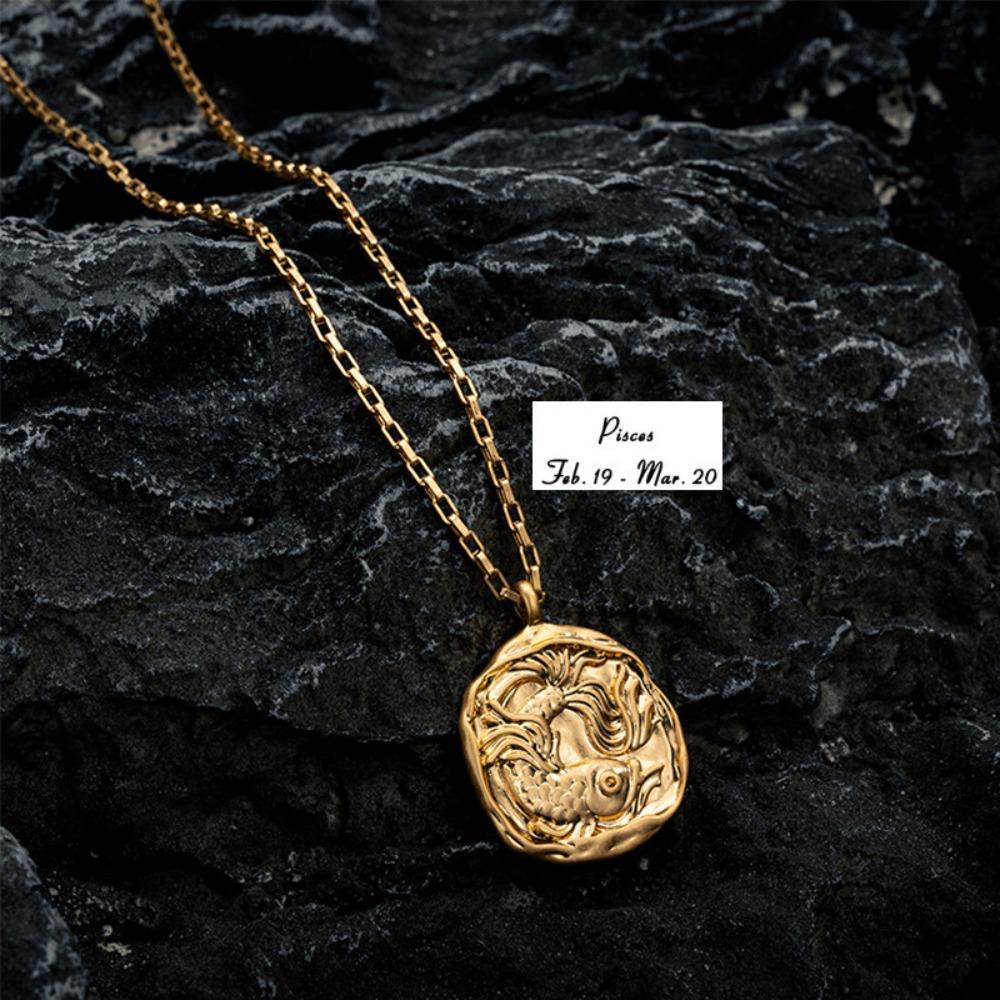 Pendant 12 Constellation Necklace Neck Jewelry Vintage Golden Necklace  Vacation