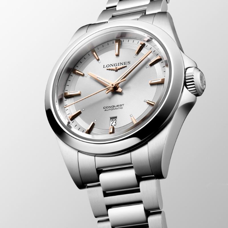 Longines Автоматический механический механизм серии Concas Yuedong, водонепроницаемость 100 метров, швейцарские часы, 30 мм, серебристый циферблат, ремешок из нержавеющей стали, L3.320.4.72.6