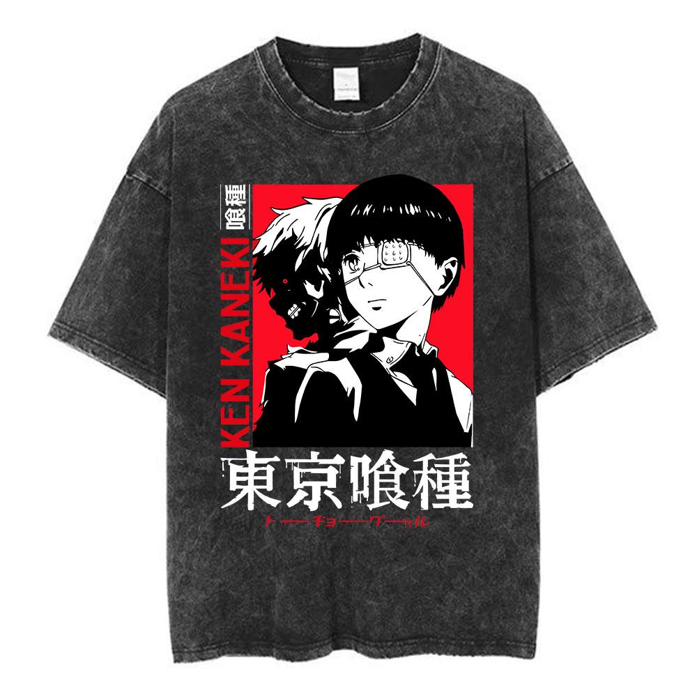Anime Tokyo Ghoul T Shirt Manga Kaneki Ken Vintage Washed Tshirts Mens Clothing Cotton Casual Oversized Short Sleeve Tshirts