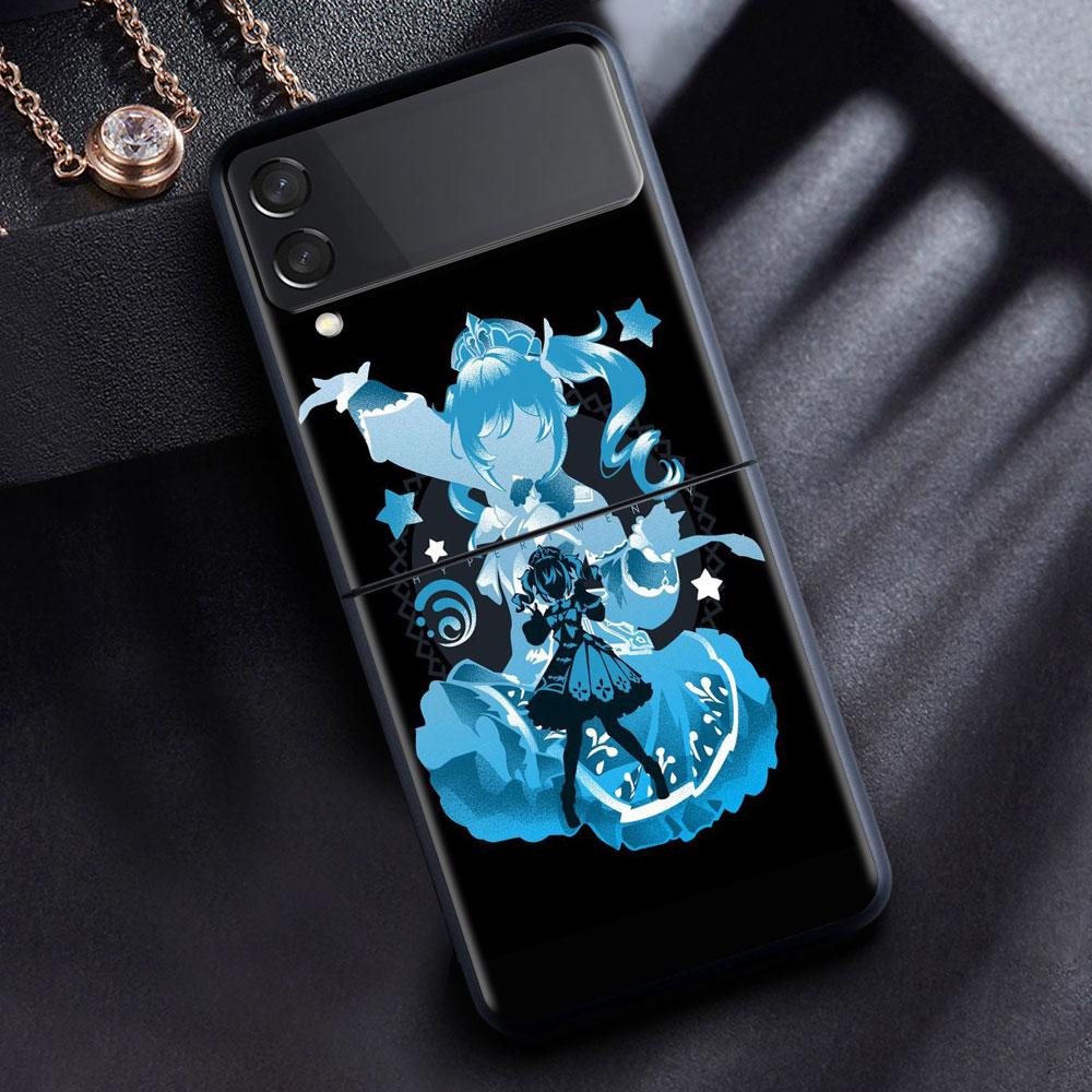 Чехол для Samsung Galaxy Z Flip 3 4 5G черный жесткий корпус для ПК Z Flip4 роскошный сегментированный чехол аниме Genshin Impact Cool