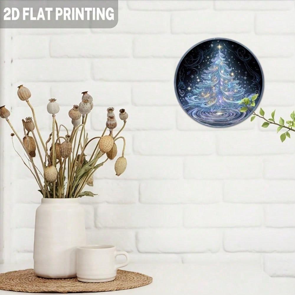 Винтажное металлическое рождественское украшение, круглая настенная art, 8x8 дюймов, блестящий спиральный алюминиевый знак для праздничного декора